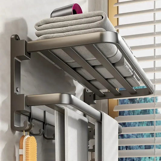 ModernAuraDesign™ 24 Inch Towel Rack with Bar Holder Shelf Movable Hooks Rust Proof Towel Storage Wall Mount for Bathroom